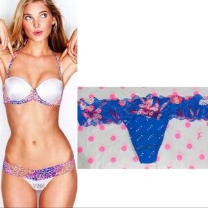 Victoria’s Secret PINK Floral Lace Thong Panty VS PINK lace panties pink logo